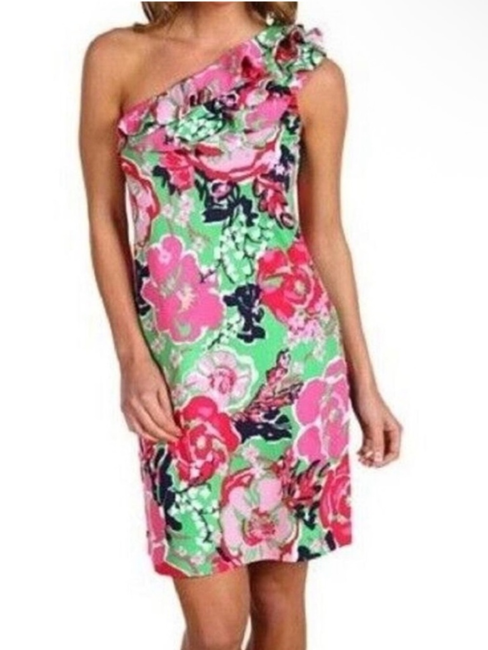 Lilly Pulitzer Thing Called Love Whinnie Silk Cotton Floral One Shoulder Dress S